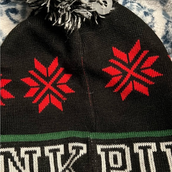 PINK Beanie Hat Black, Red and White - Picture 3 of 5